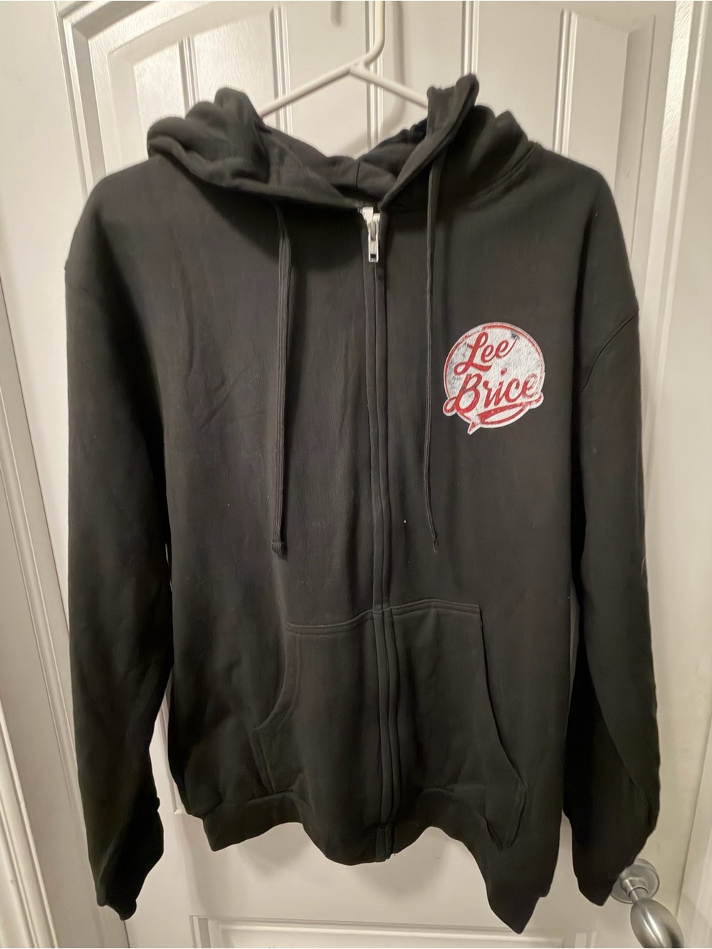 Lee Brice Black Zip-Up Hoodie with Red & White logo